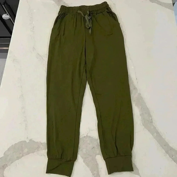 Bathrins Tapered Army Green Joggers with Pocket and Drawstring Womens Size Small - Picture 1 of 6